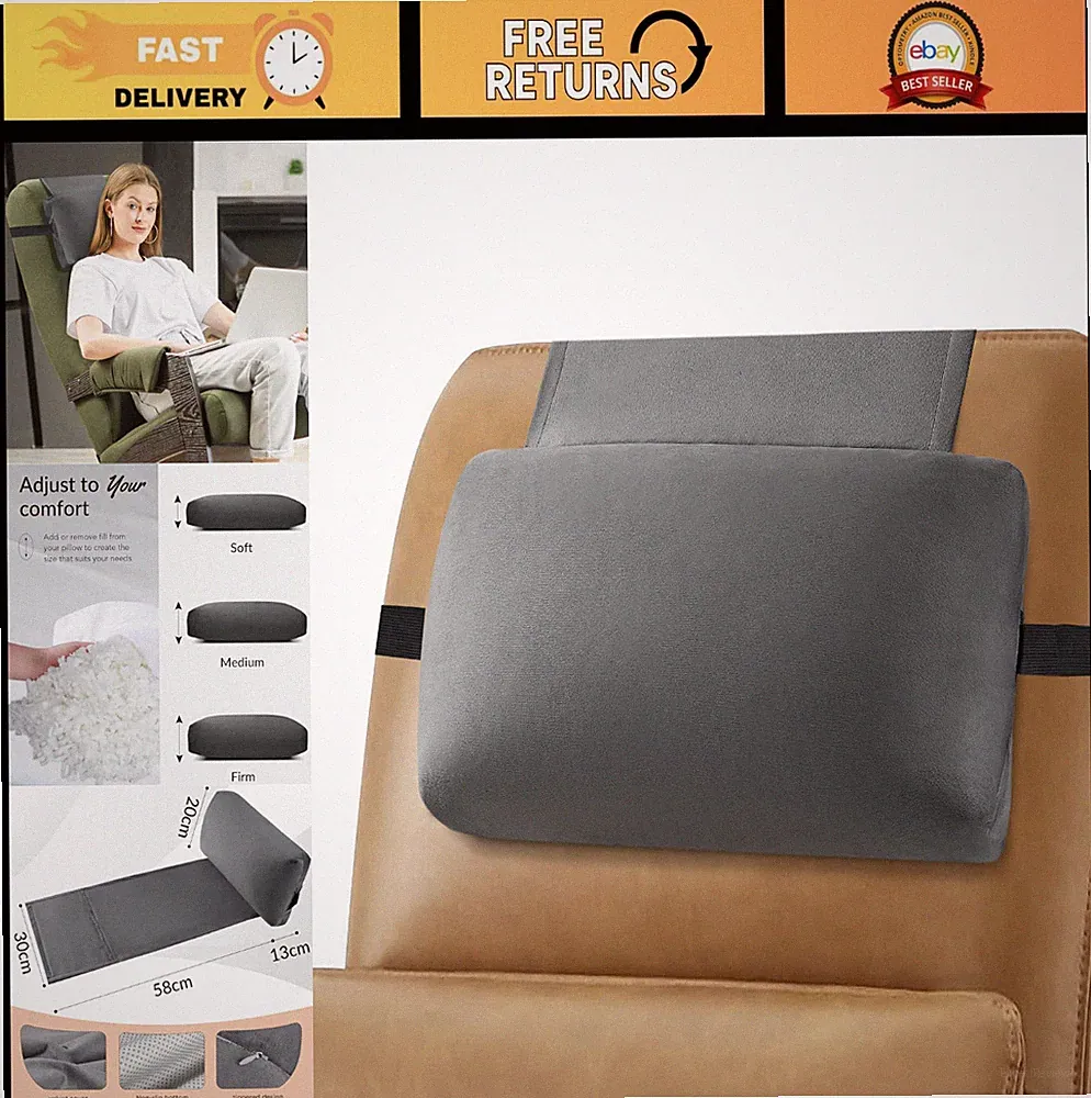 Adjustable Memory Foam Headrest Pillow for Recliner Chairs - Non-Slip Velvet Cus