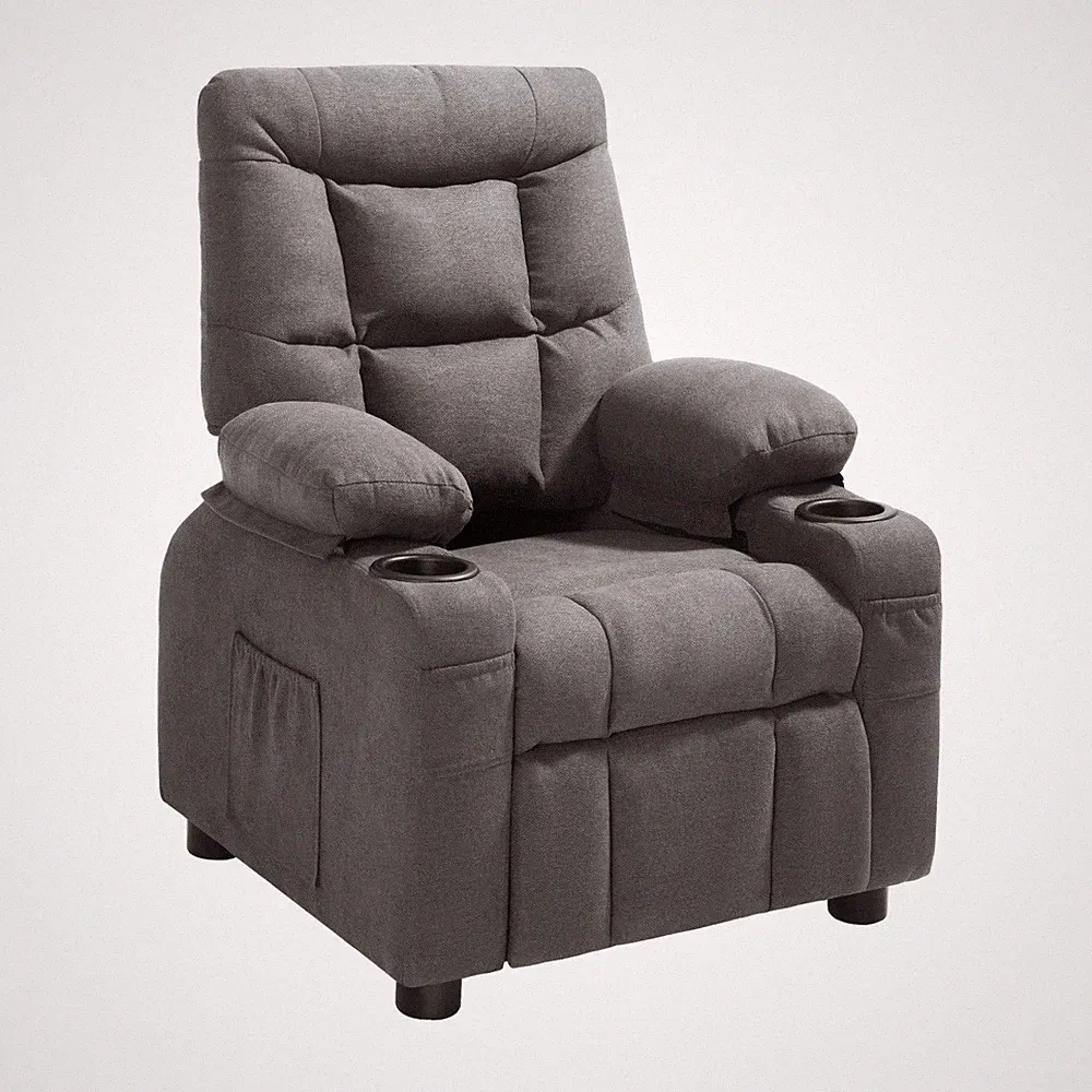 Adjustable Recliner: 107°-126° Back Angle, Cup Holders, Footrest, Polyester