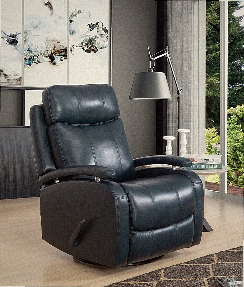Barcalounger Duffy Swivel Glider Recliner in Ryegate Sapphire Blue