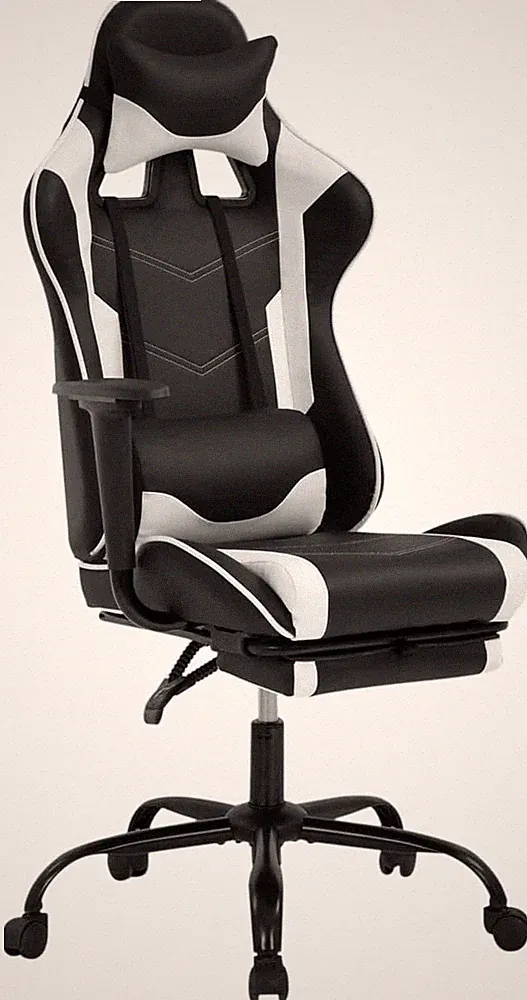 Ergonomic Gaming Chair with Adjustable Recline, Lumbar Support, White Leather