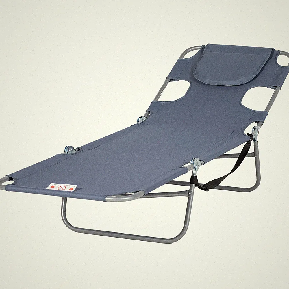 Folding Outdoor Chaise Lounge Sun Tanning Beach Pool Chair 5-level Adjustable
