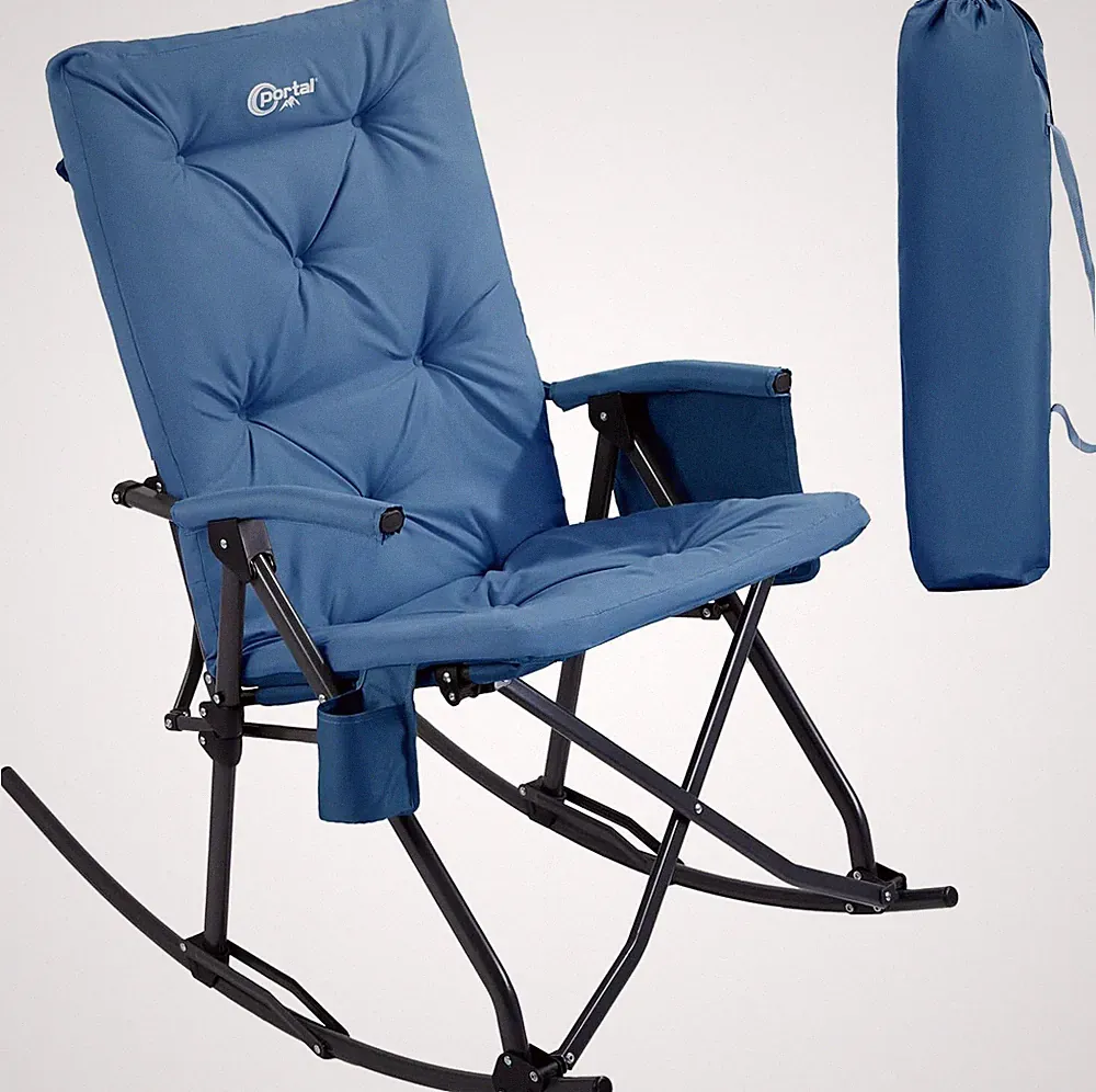 Folding Rocking Chair Thick Padded Rocking Recliner Chair Camping Rocker