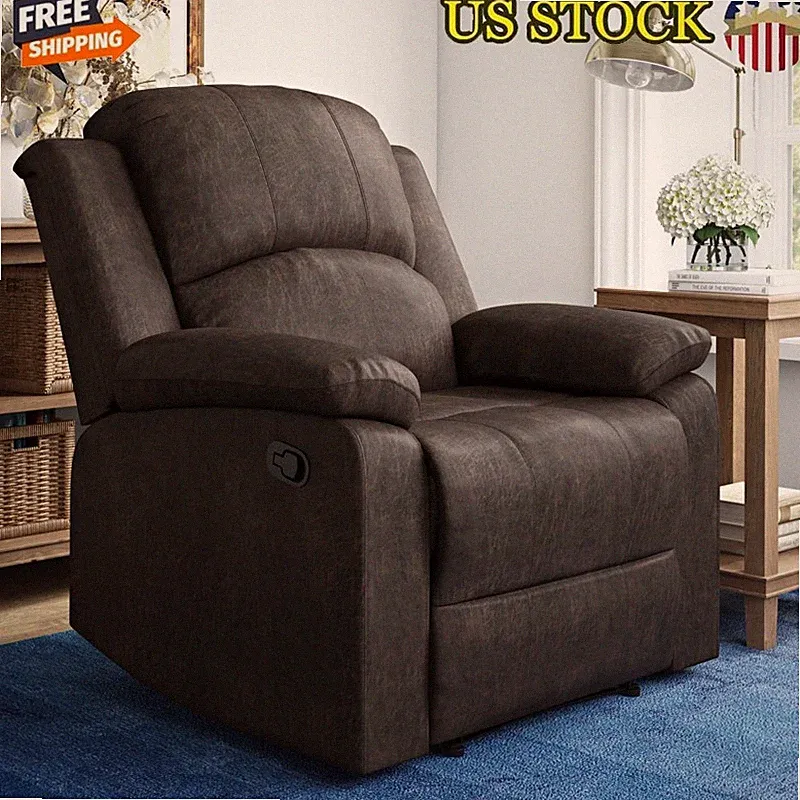 Manual Standard Recliner W/ Pillow Back Cushions Faux Suede Hardwood Frame New