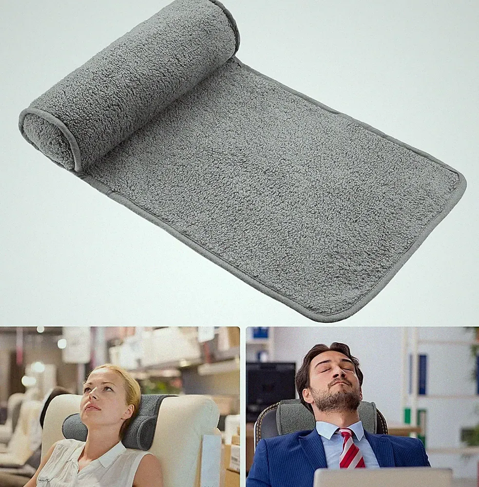 Neck Head Pillow for Recliner Chair Adjustable Fleece Headrest Support Gray PQ