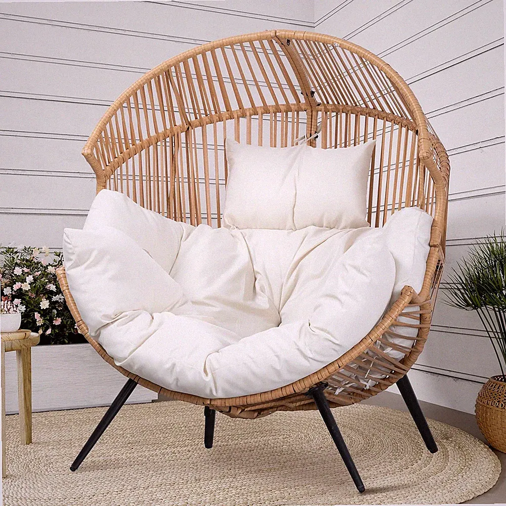 Oversized Wicker Egg Chair with Cushion for Outdoor and Indoor Relaxation