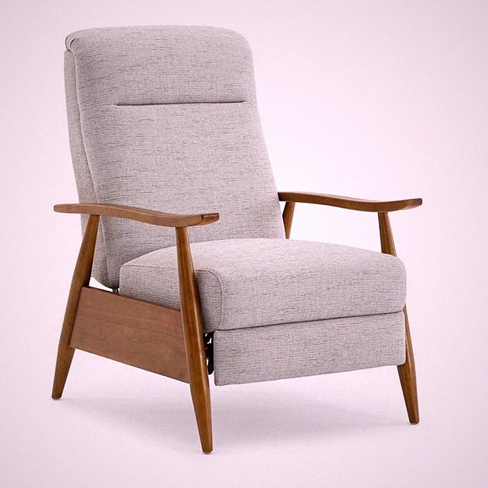 Pemberly Row Wood Arm Push Back Recliner in Sea Oat Beige Performance Fabric