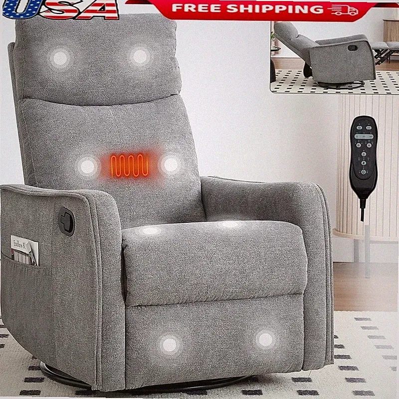 Swivel Rocker Recliner W/ Heat Massage Adjustable Backrest Lumbar Support New