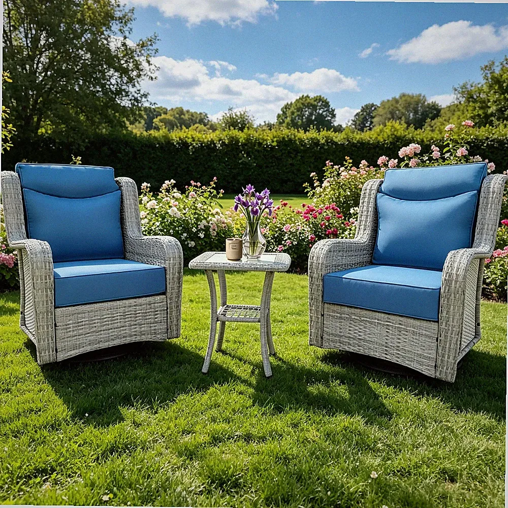 Wicker Patio Swivel Chair, Rattan Glider, Outdoor Patio Chair Set w/Coffee Table